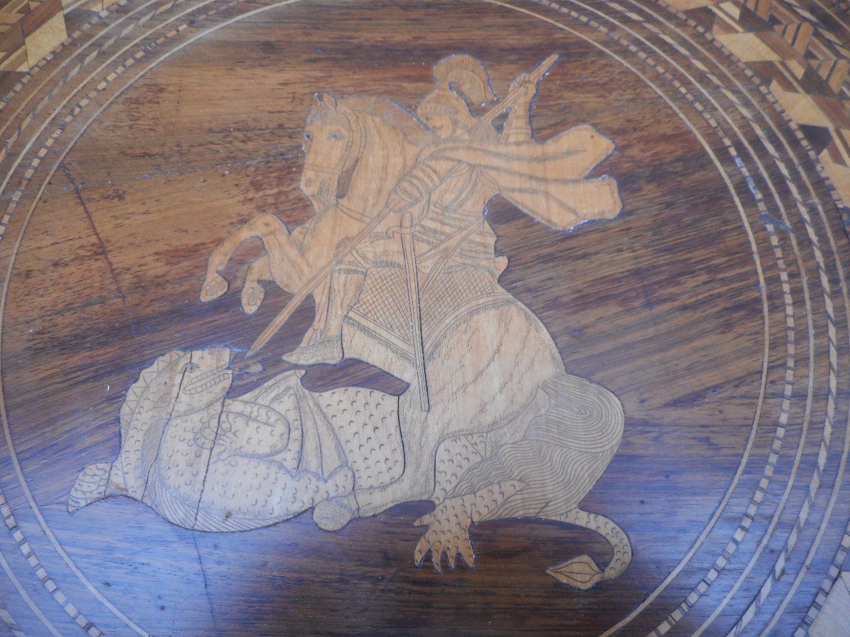 Pedestal In Marquetry Nineteenth Time Saint Michael Slaying The Dragon-photo-4