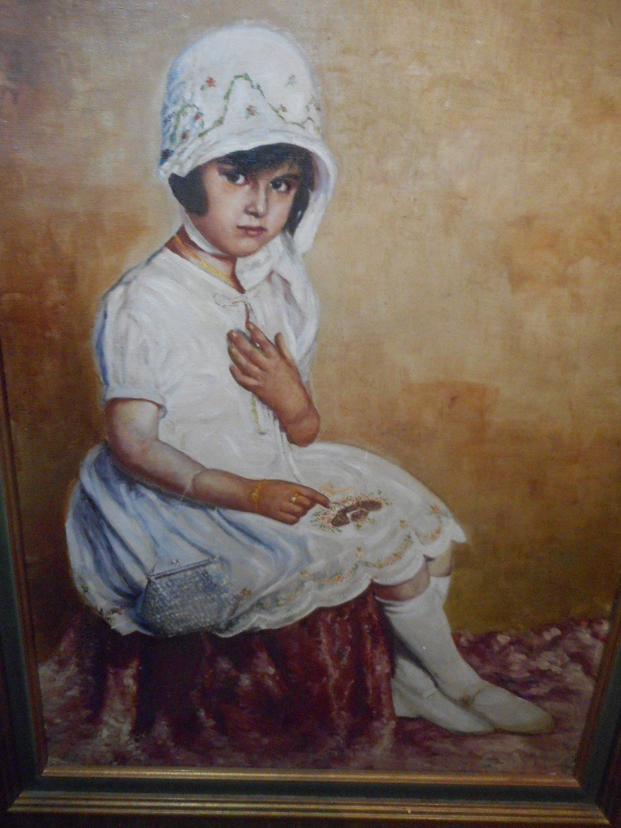 Table Young Girl Sitting Oil On Cardboard Early Twentieth-photo-4