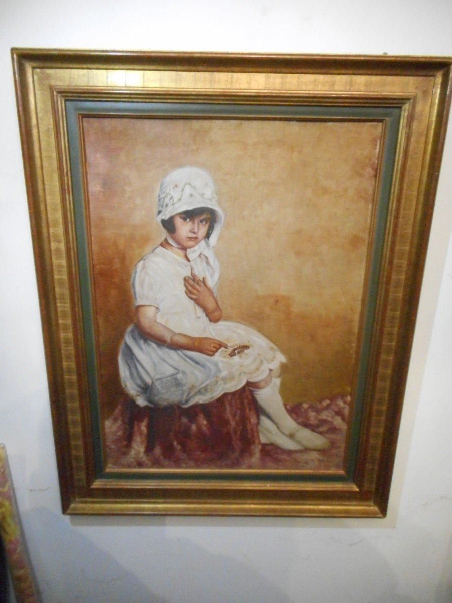 Table Young Girl Sitting Oil On Cardboard Early Twentieth-photo-3