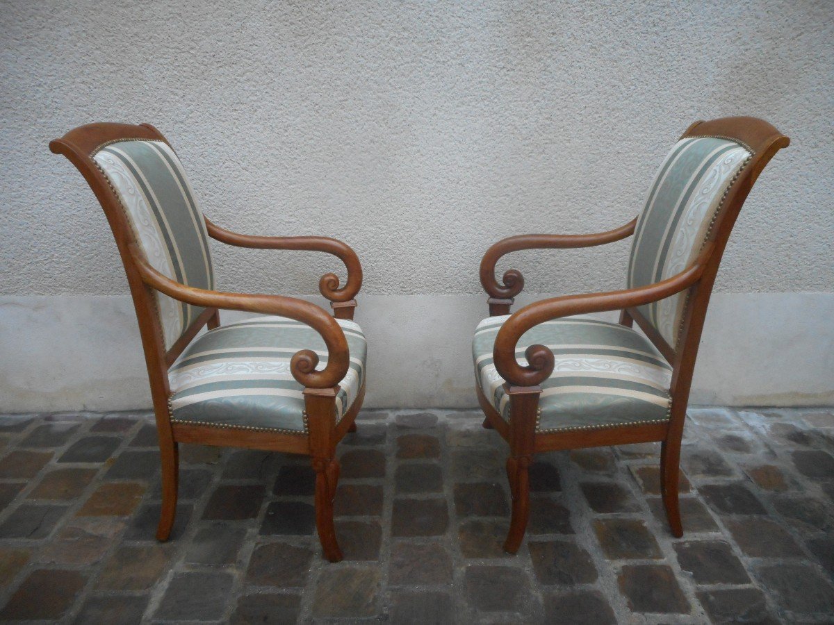 Série De Fauteuils époque Restauration En Noyer-photo-3