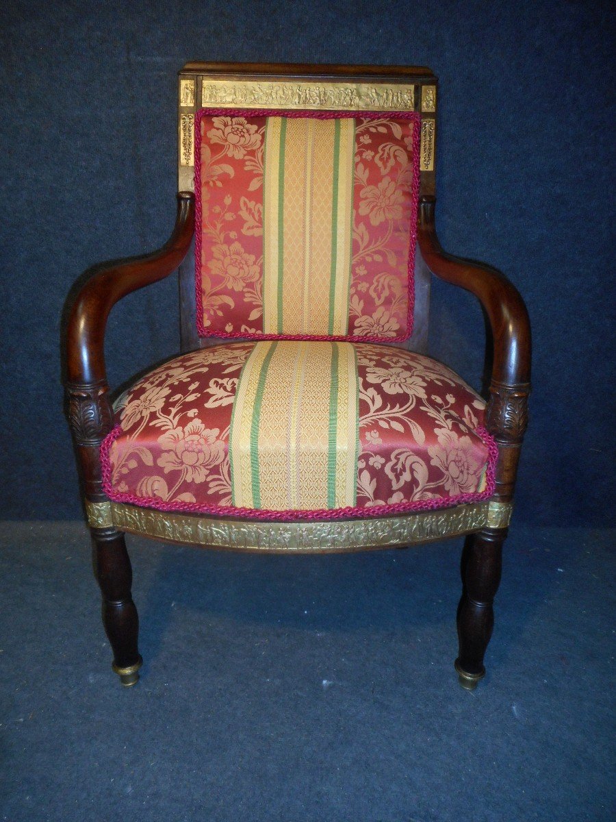 Series Of Restoration Period Armchairs Attributed To Jacob In Cuban Mahogany And Gilt Bronze-photo-2