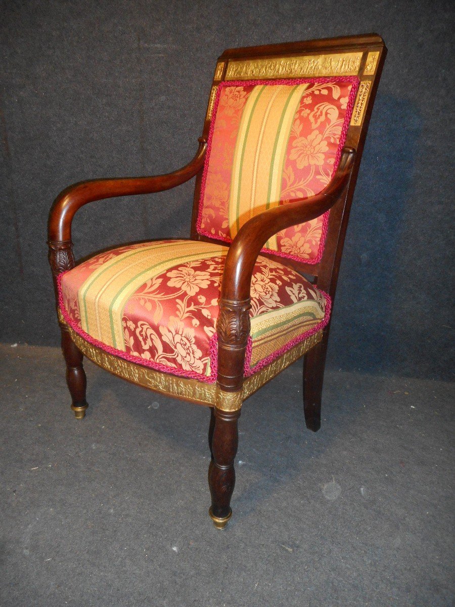 Series Of Restoration Period Armchairs Attributed To Jacob In Cuban Mahogany And Gilt Bronze-photo-4