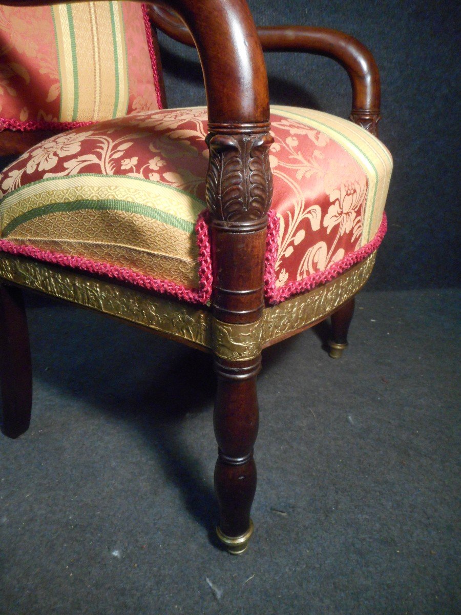 Series Of Restoration Period Armchairs Attributed To Jacob In Cuban Mahogany And Gilt Bronze-photo-5