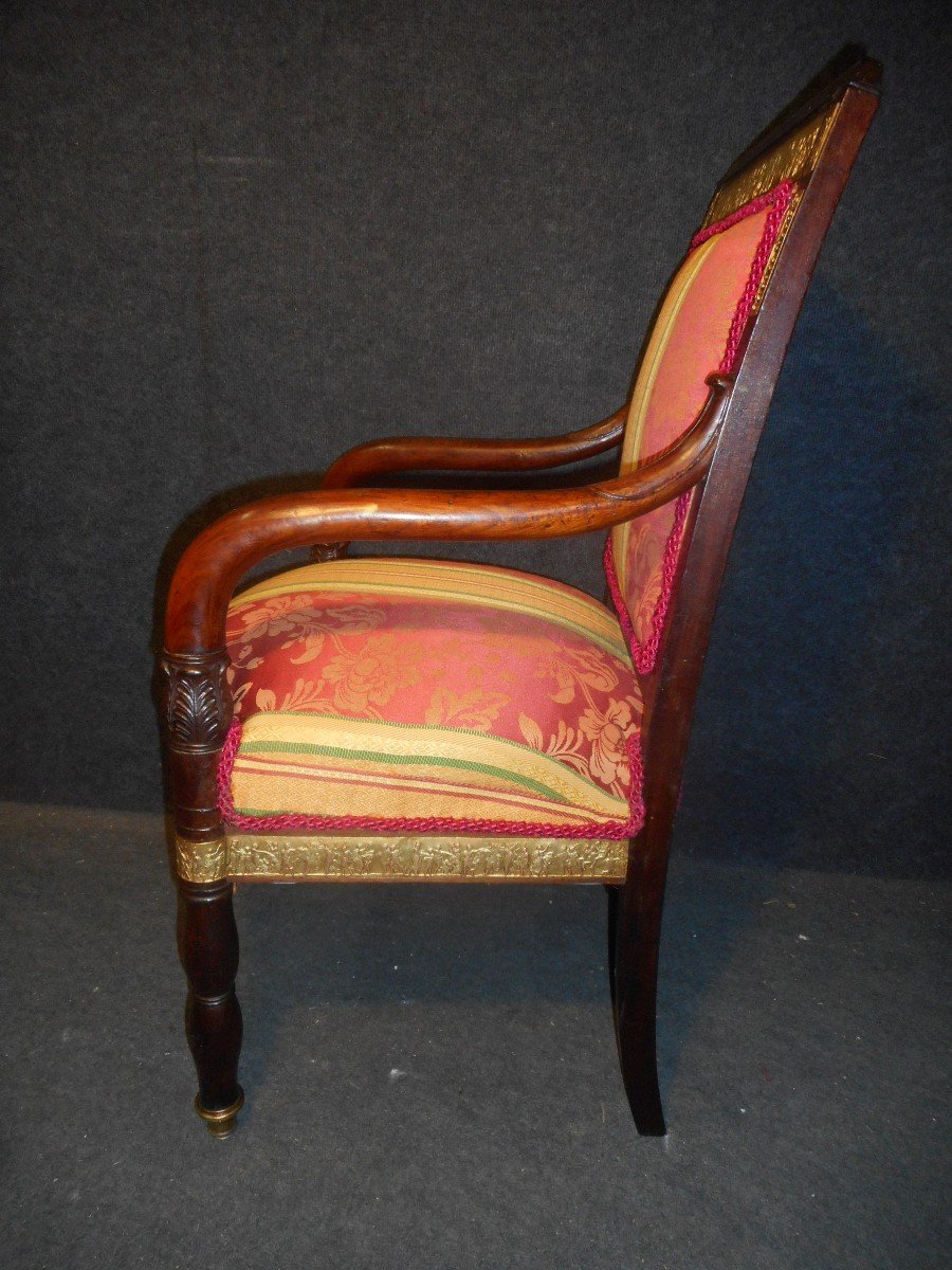 Series Of Restoration Period Armchairs Attributed To Jacob In Cuban Mahogany And Gilt Bronze-photo-7