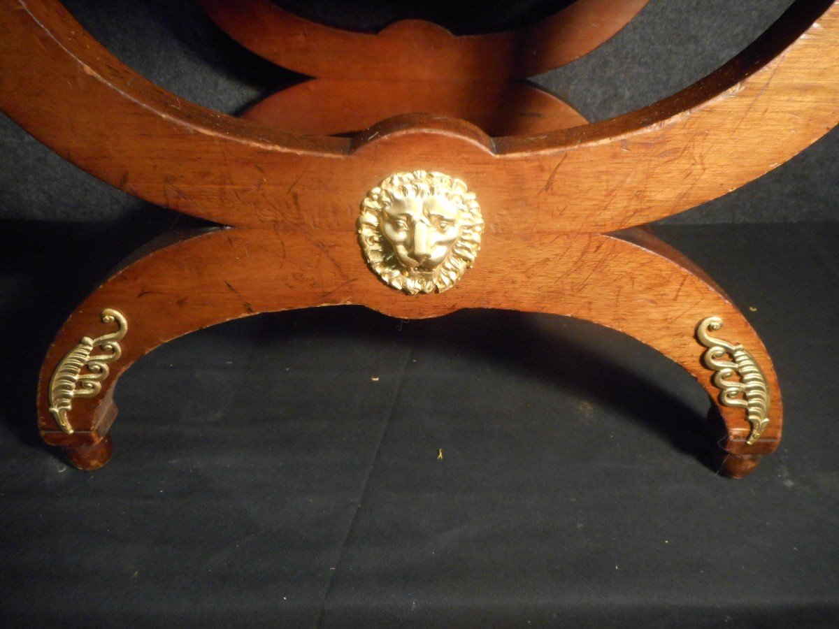 Empire Period Curule Stool In Mahogany And Gilt Bronze-photo-6