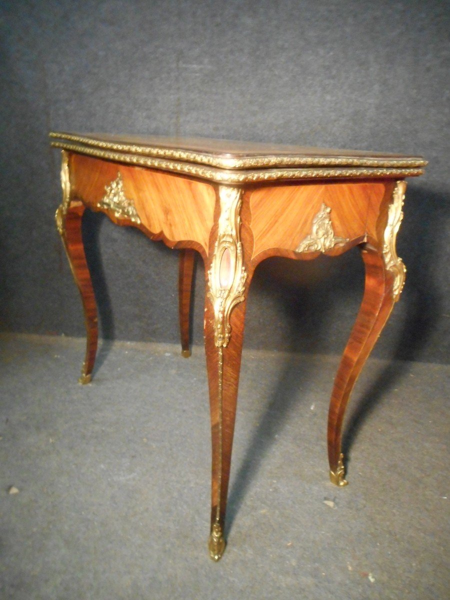 Table A Jeu A Système époque Napoléon III En Marqueterie Et Bronze Doré -photo-2
