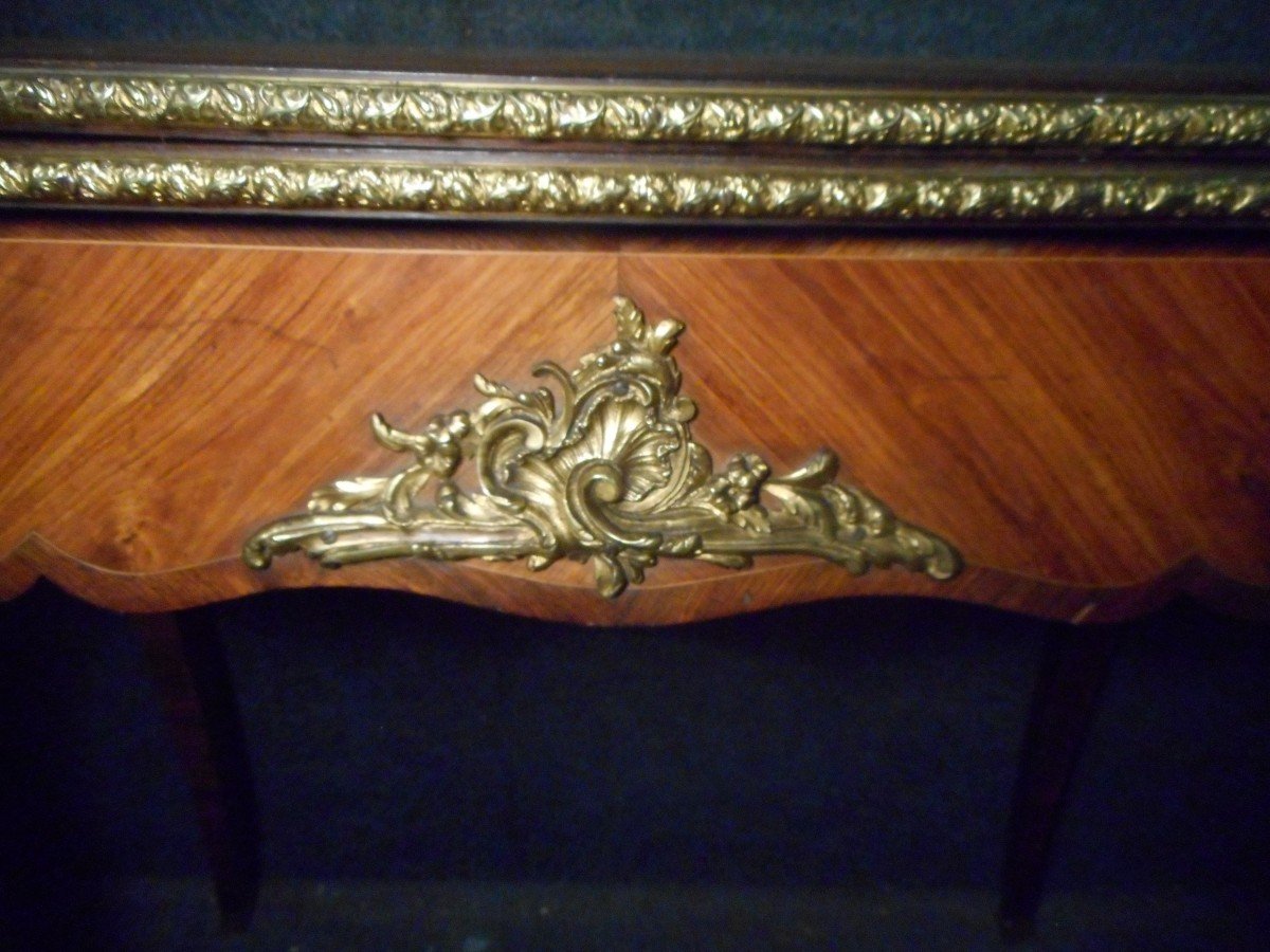 Table A Jeu A Système époque Napoléon III En Marqueterie Et Bronze Doré -photo-2
