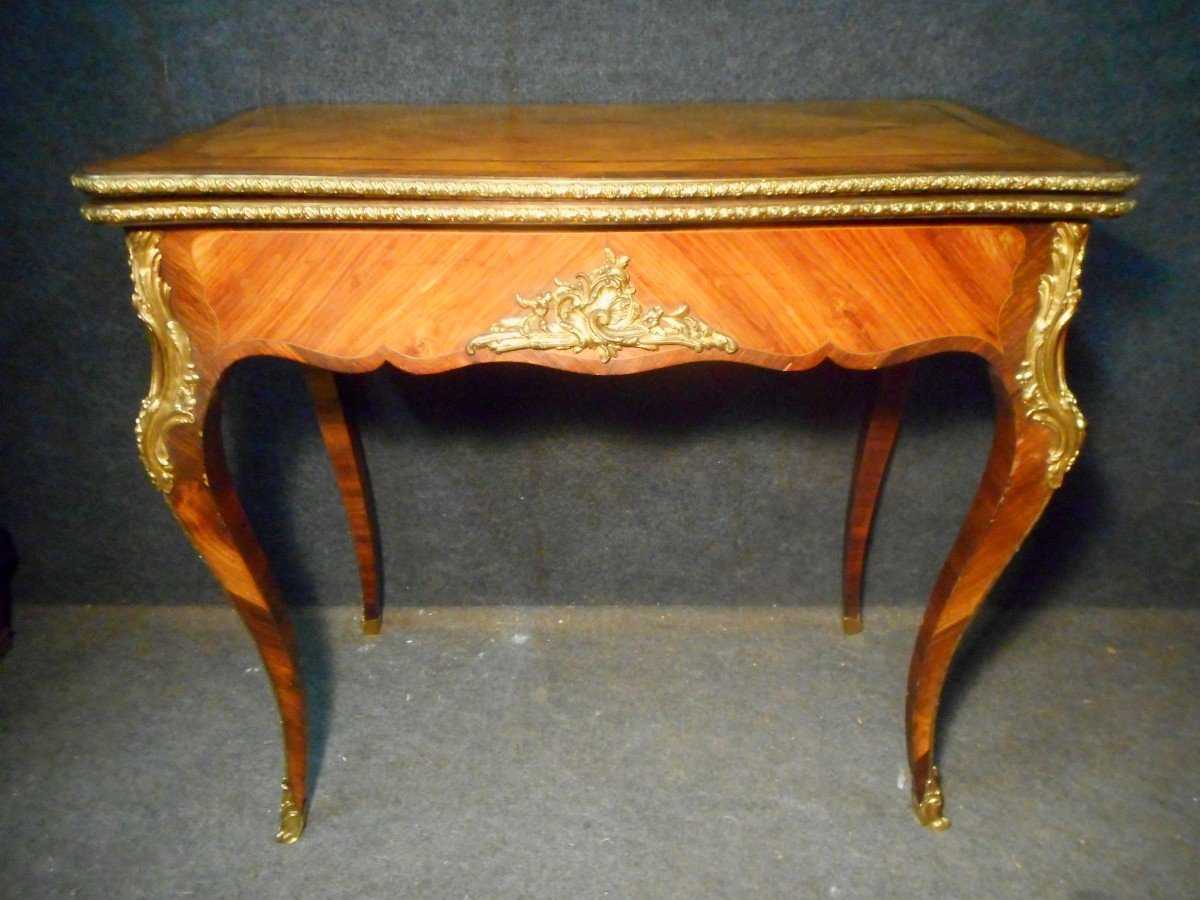 Table A Jeu A Système époque Napoléon III En Marqueterie Et Bronze Doré 