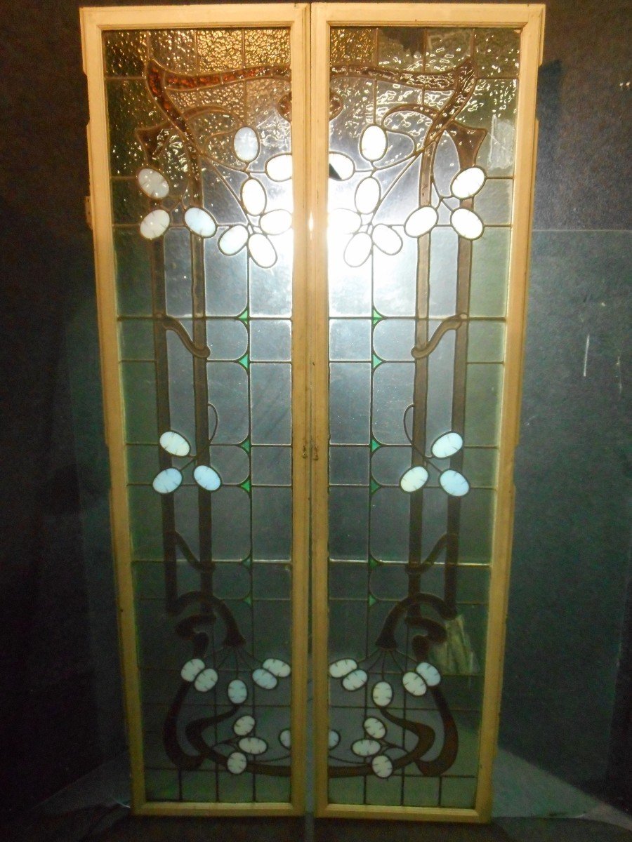 Paire De Vitraux époque Art Nouveau composition vitrail-photo-1
