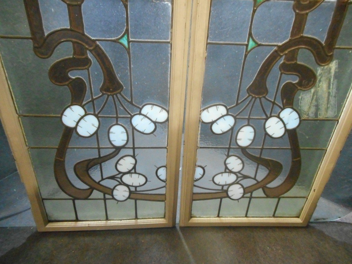 Paire De Vitraux époque Art Nouveau composition vitrail-photo-2