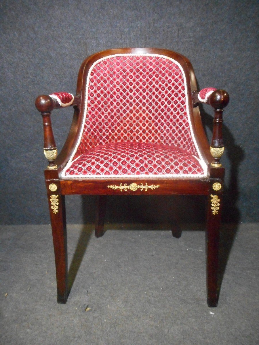 Série De Fauteuil Officier époque Empire En Acajou Et Bronze Doré-photo-2