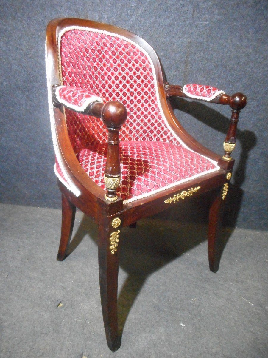 Série De Fauteuil Officier époque Empire En Acajou Et Bronze Doré-photo-3