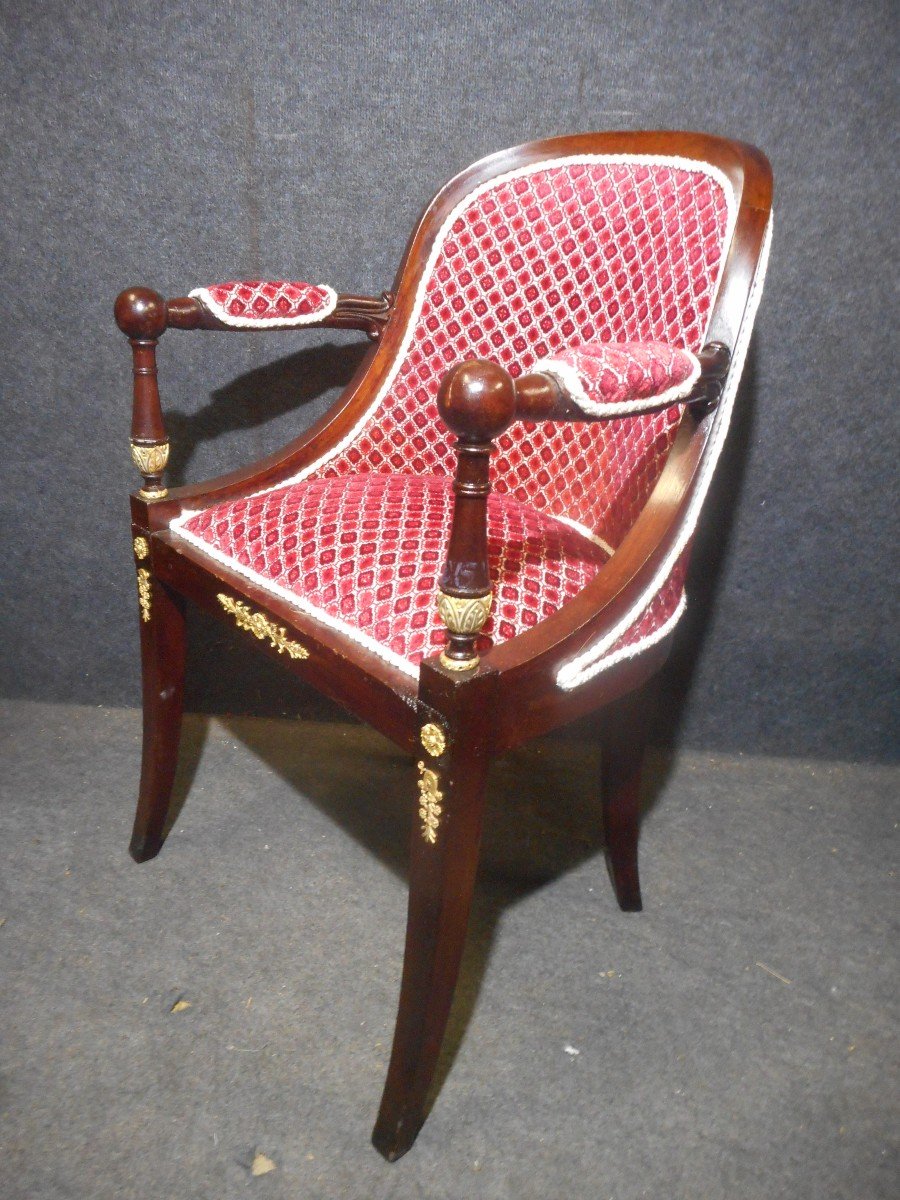 Série De Fauteuil Officier époque Empire En Acajou Et Bronze Doré-photo-4