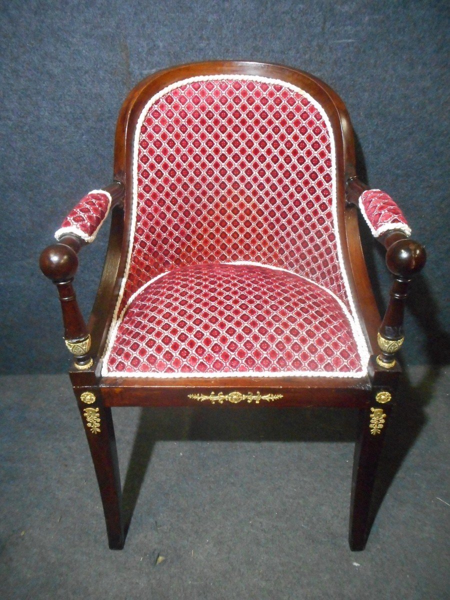 Série De Fauteuil Officier époque Empire En Acajou Et Bronze Doré-photo-1