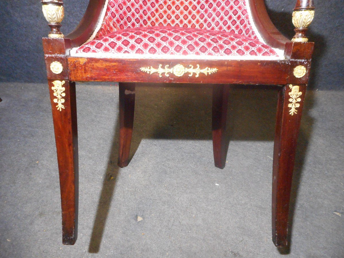 Série De Fauteuil Officier époque Empire En Acajou Et Bronze Doré-photo-2