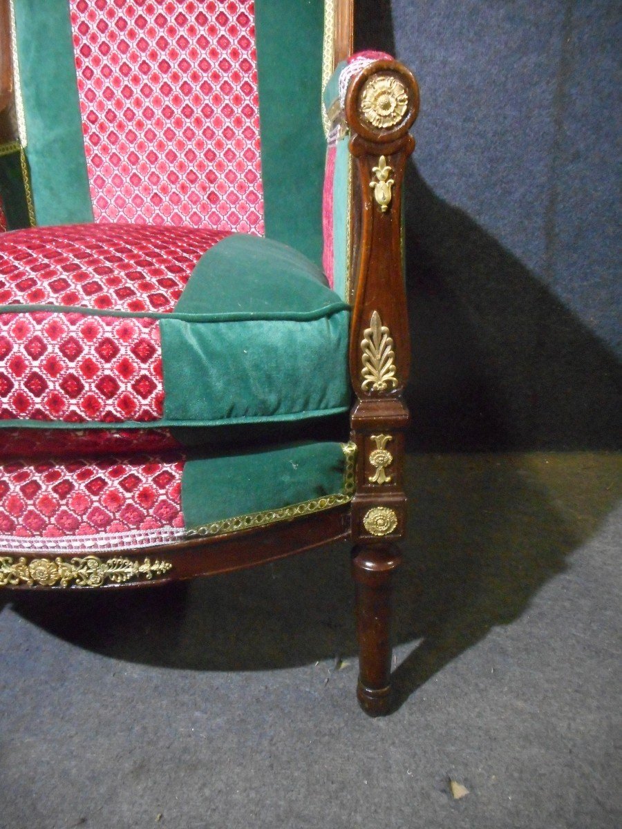 Pair Of Empire Period Officer Bergeres In Cuban Mahogany And Gilt Bronze-photo-3