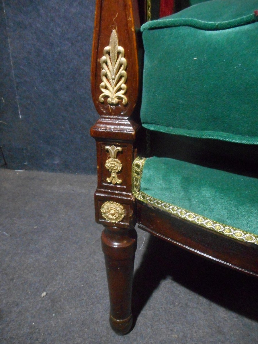 Pair Of Empire Period Officer Bergeres In Cuban Mahogany And Gilt Bronze-photo-1
