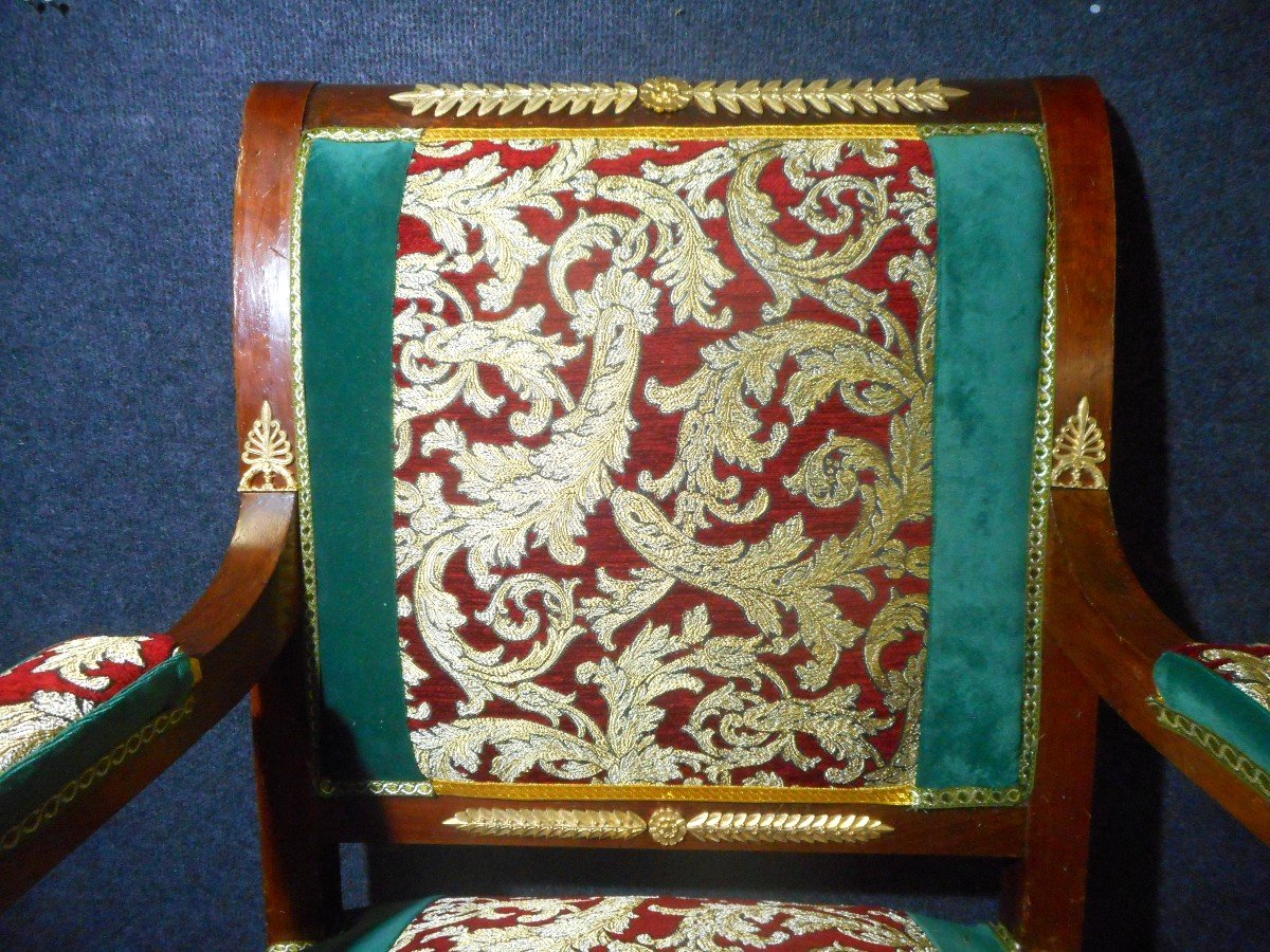 Série De Fauteuil époque Empire En Acajou Et Bronze Doré-photo-5