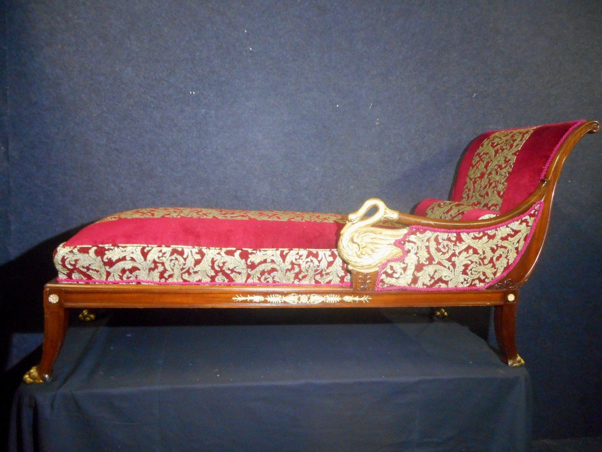 Daybed In Mahogany And Golden Wood Empire Period With Swan Neck-photo-3