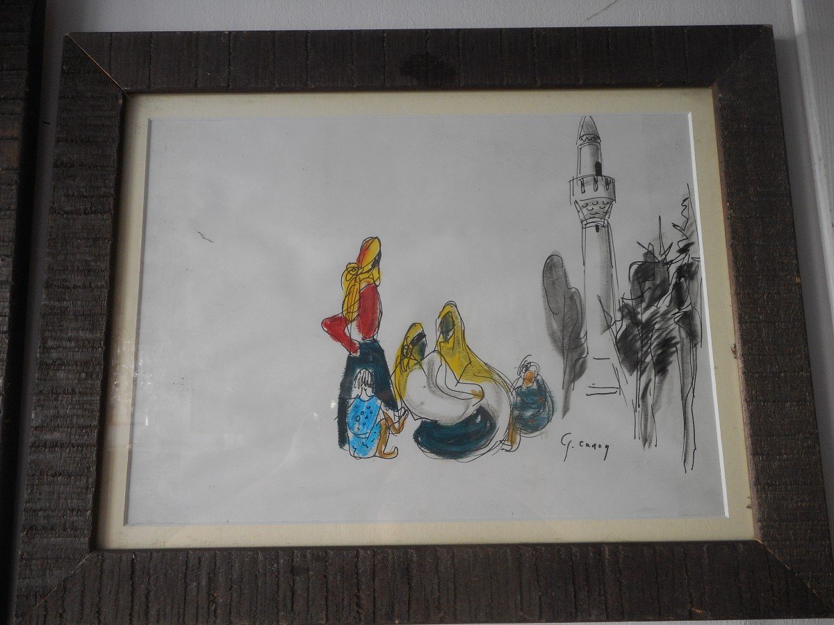 Series Of Five Watercolors By The Montmartre Painter Gabrielle Canon-courio-photo-2