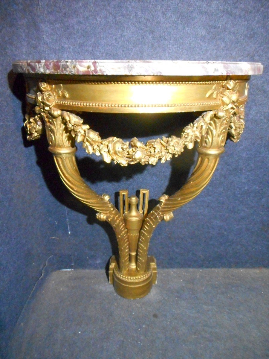 Pair Of Console With Cornucopias In Golden Wood Nineteenth Time-photo-3