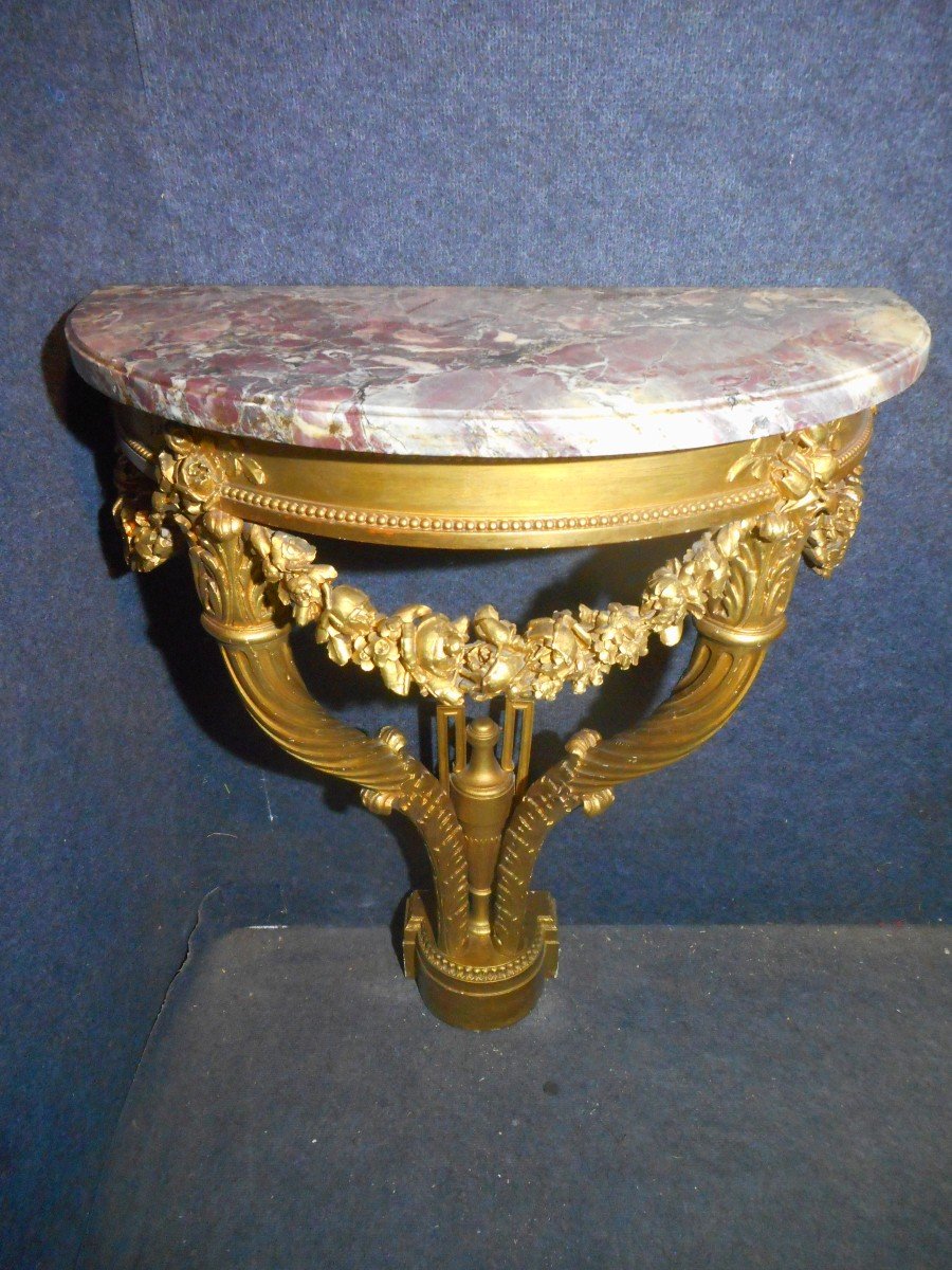 Pair Of Console With Cornucopias In Golden Wood Nineteenth Time-photo-4