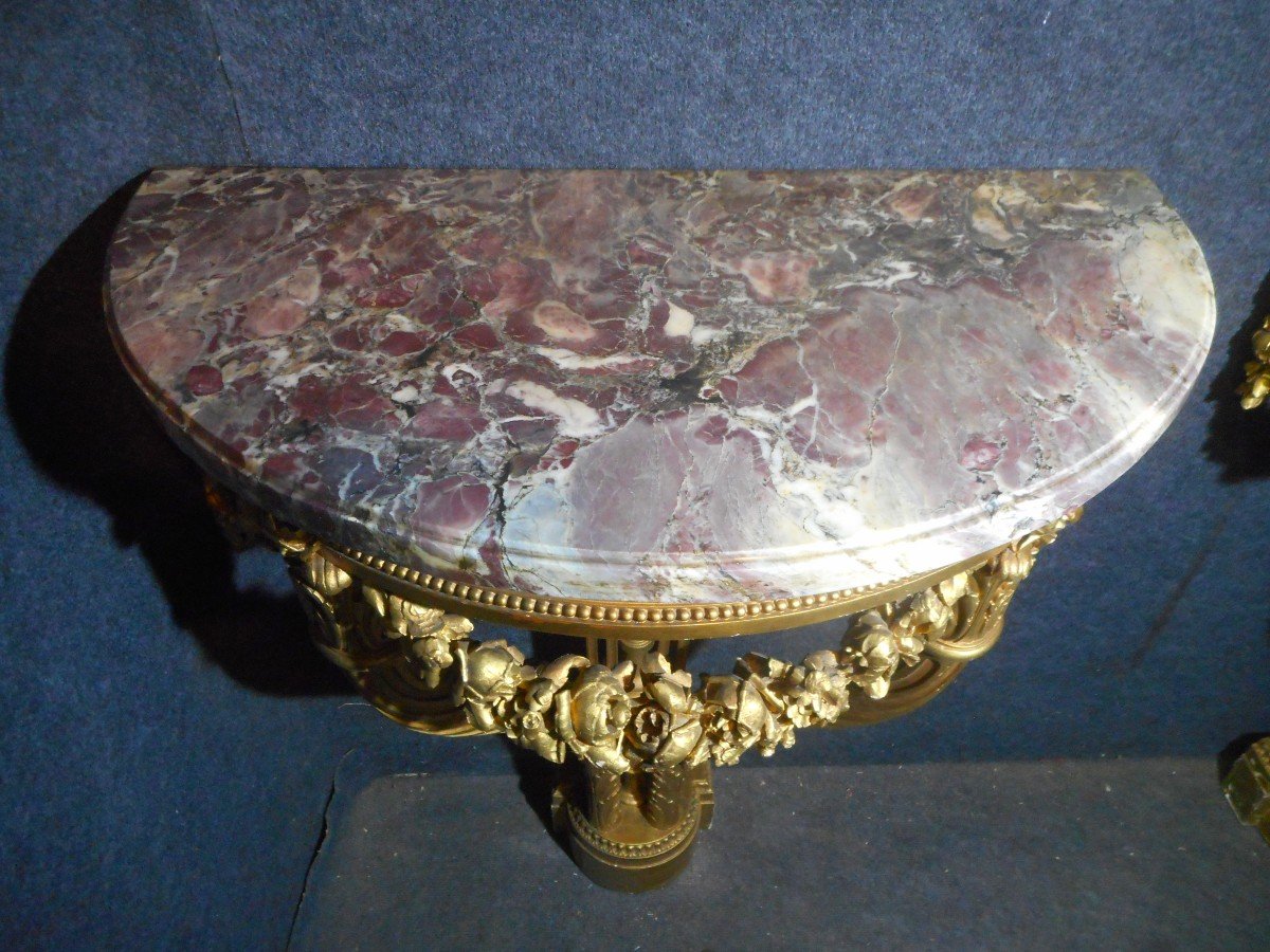 Pair Of Console With Cornucopias In Golden Wood Nineteenth Time-photo-1