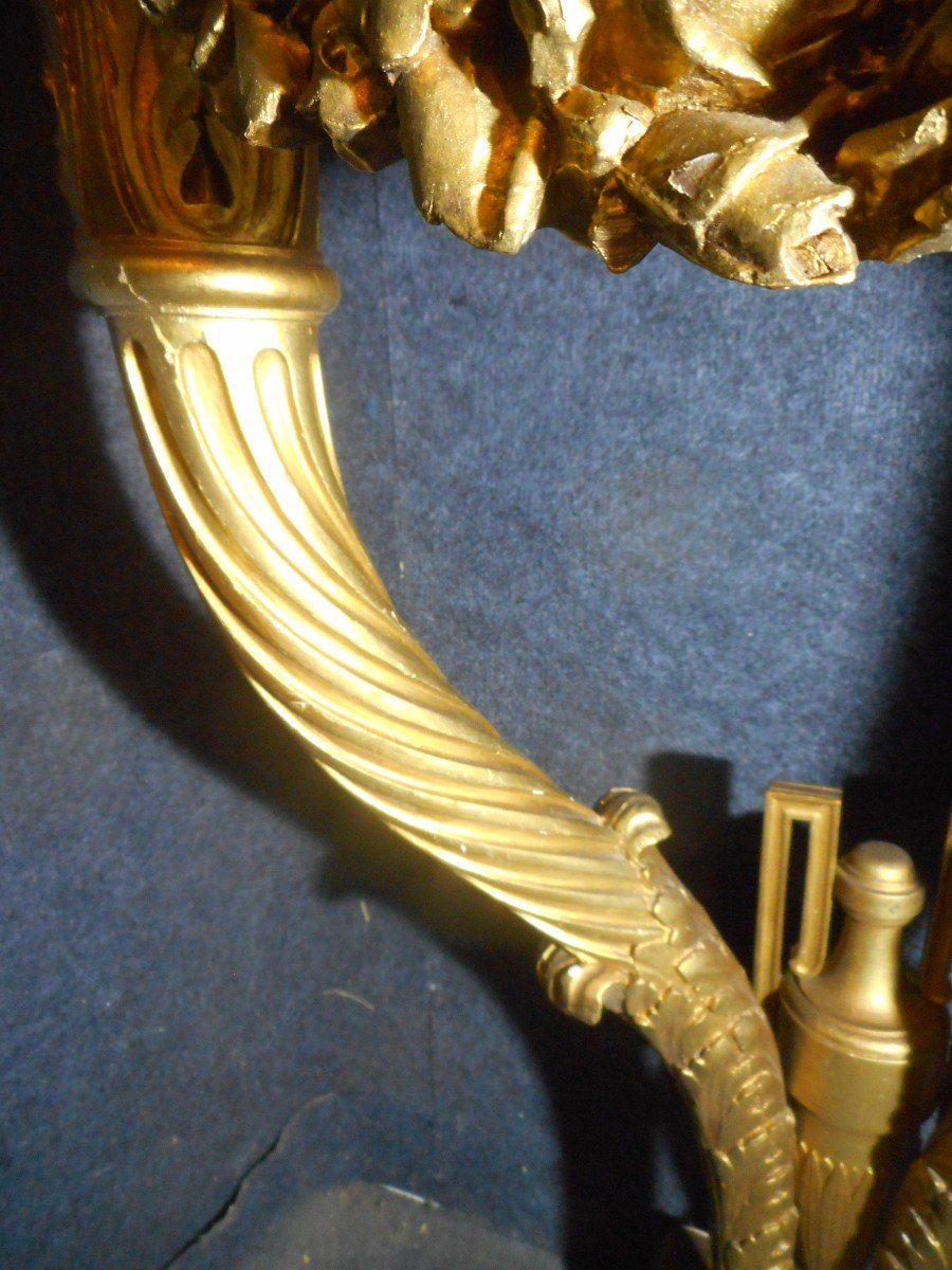 Paire De Console Aux Cornes d'Abondance En Bois Doré époque XIXe-photo-4