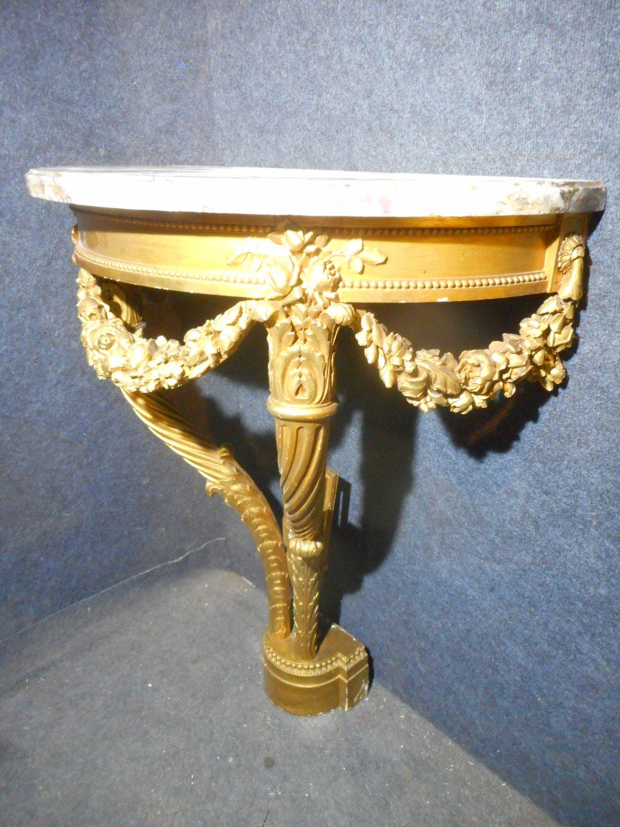 Pair Of Console With Cornucopias In Golden Wood Nineteenth Time-photo-8