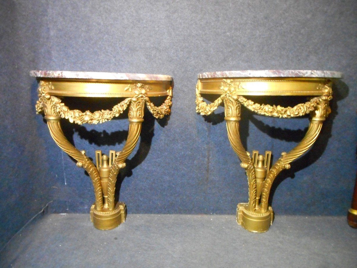 Pair Of Console With Cornucopias In Golden Wood Nineteenth Time