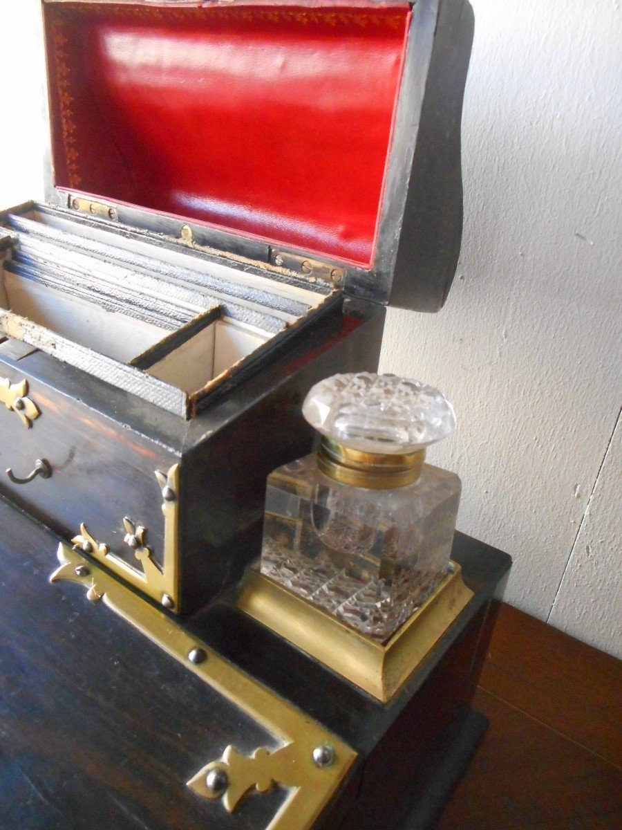 Writing Inkwell In Marquetry And Gilt Bronze Nineteenth Time-photo-2