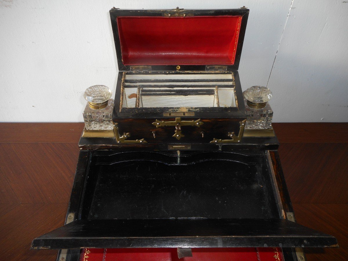 Writing Inkwell In Marquetry And Gilt Bronze Nineteenth Time-photo-6