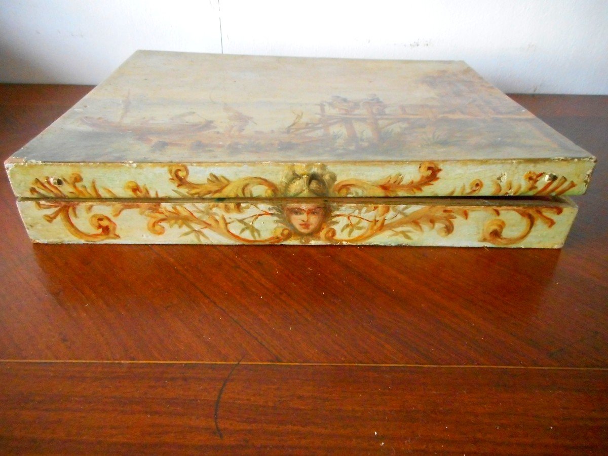 Watercolor Box Early Nineteenth Painted With Decors Provenance Castle-photo-1