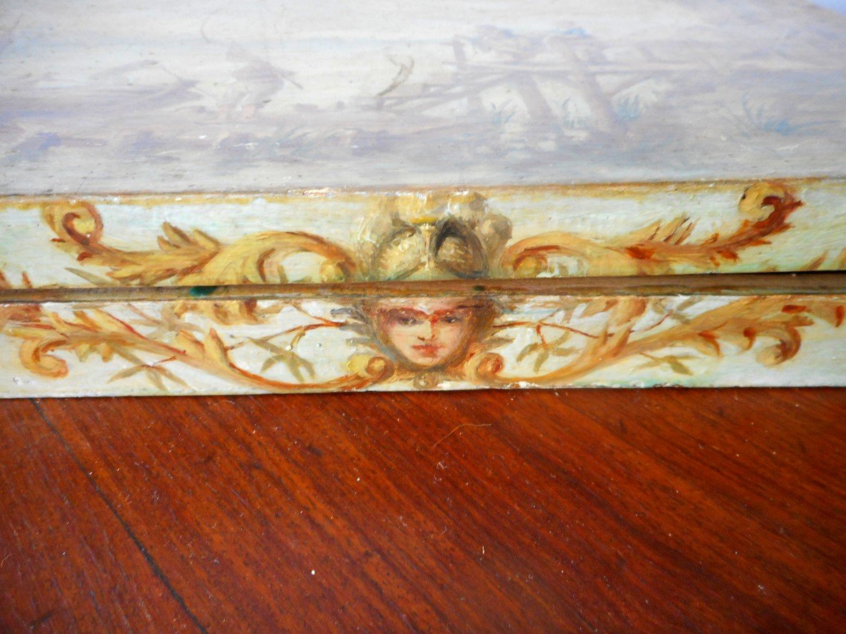 Watercolor Box Early Nineteenth Painted With Decors Provenance Castle-photo-2
