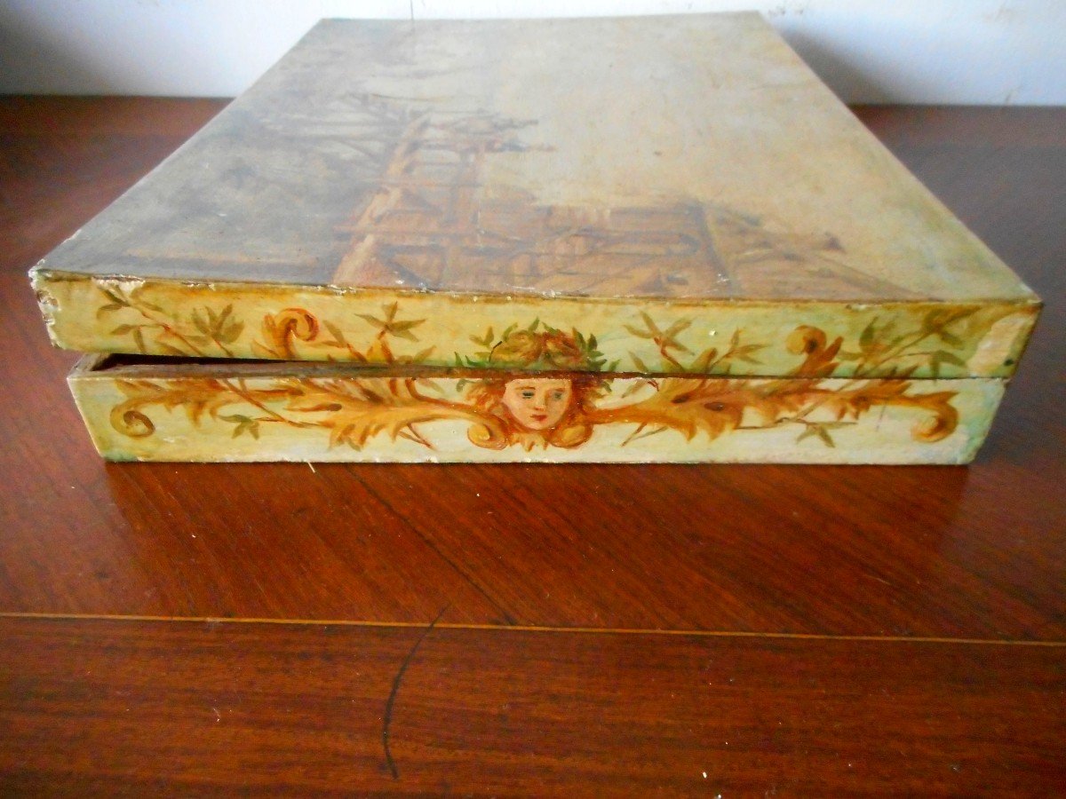 Watercolor Box Early Nineteenth Painted With Decors Provenance Castle-photo-3