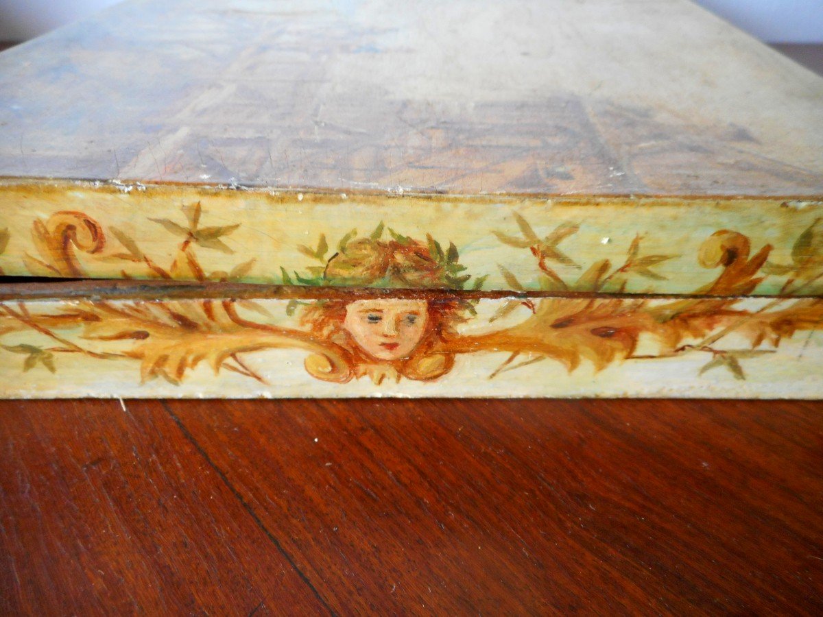 Watercolor Box Early Nineteenth Painted With Decors Provenance Castle-photo-4