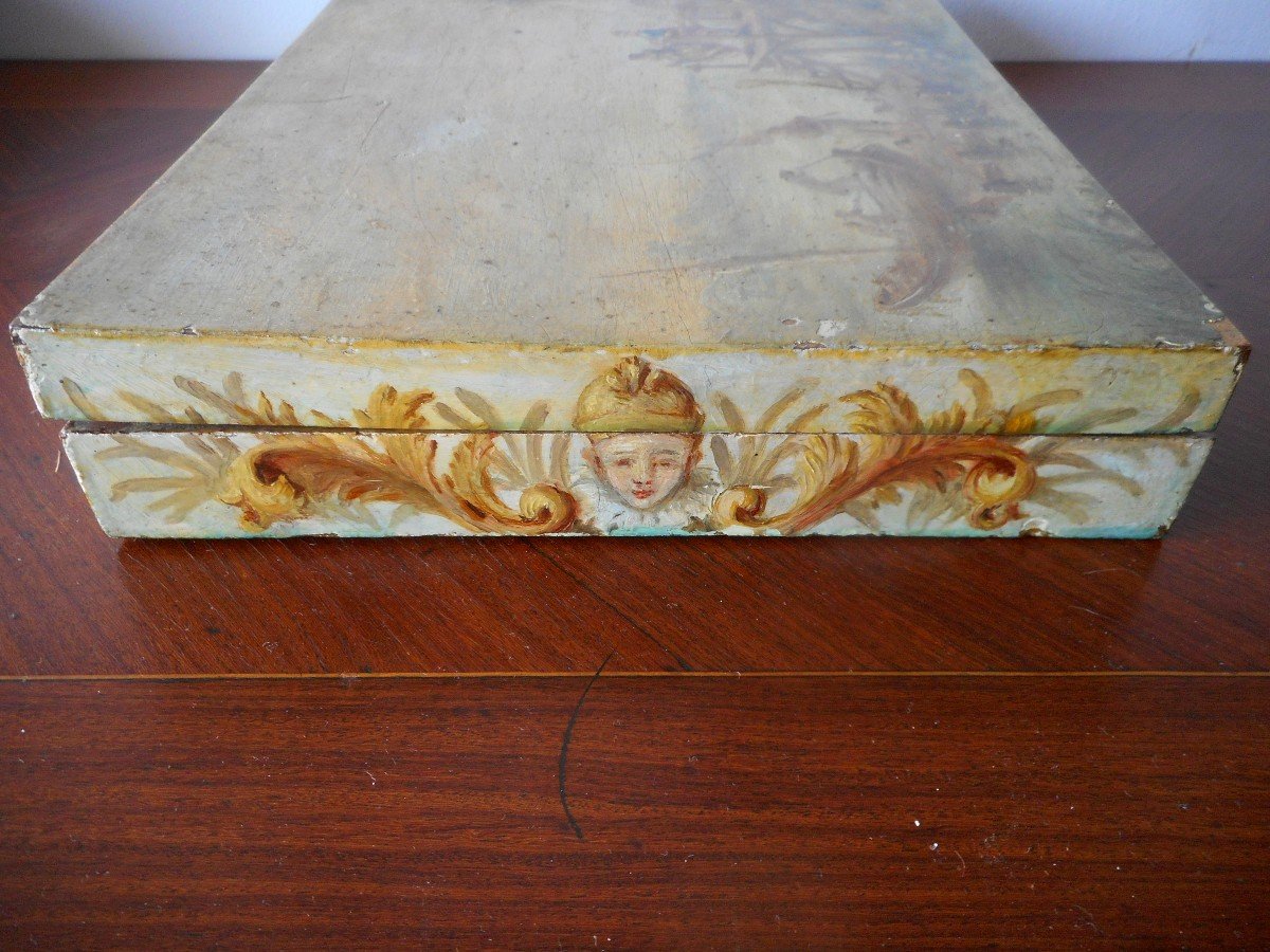 Watercolor Box Early Nineteenth Painted With Decors Provenance Castle-photo-5