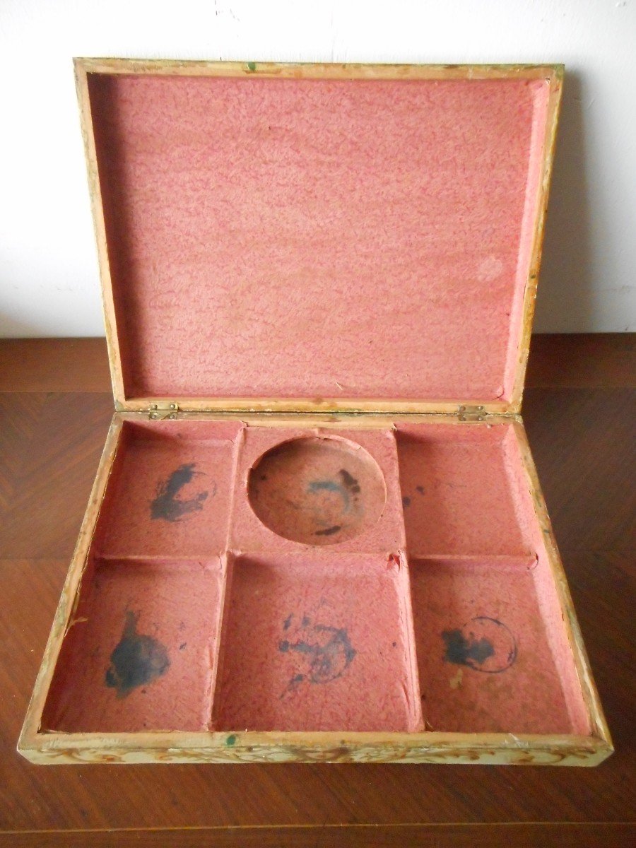 Watercolor Box Early Nineteenth Painted With Decors Provenance Castle-photo-8