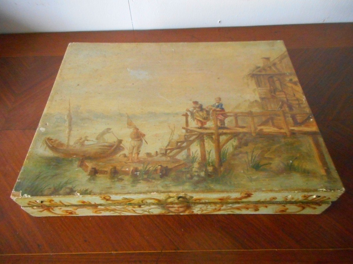 Watercolor Box Early Nineteenth Painted With Decors Provenance Castle