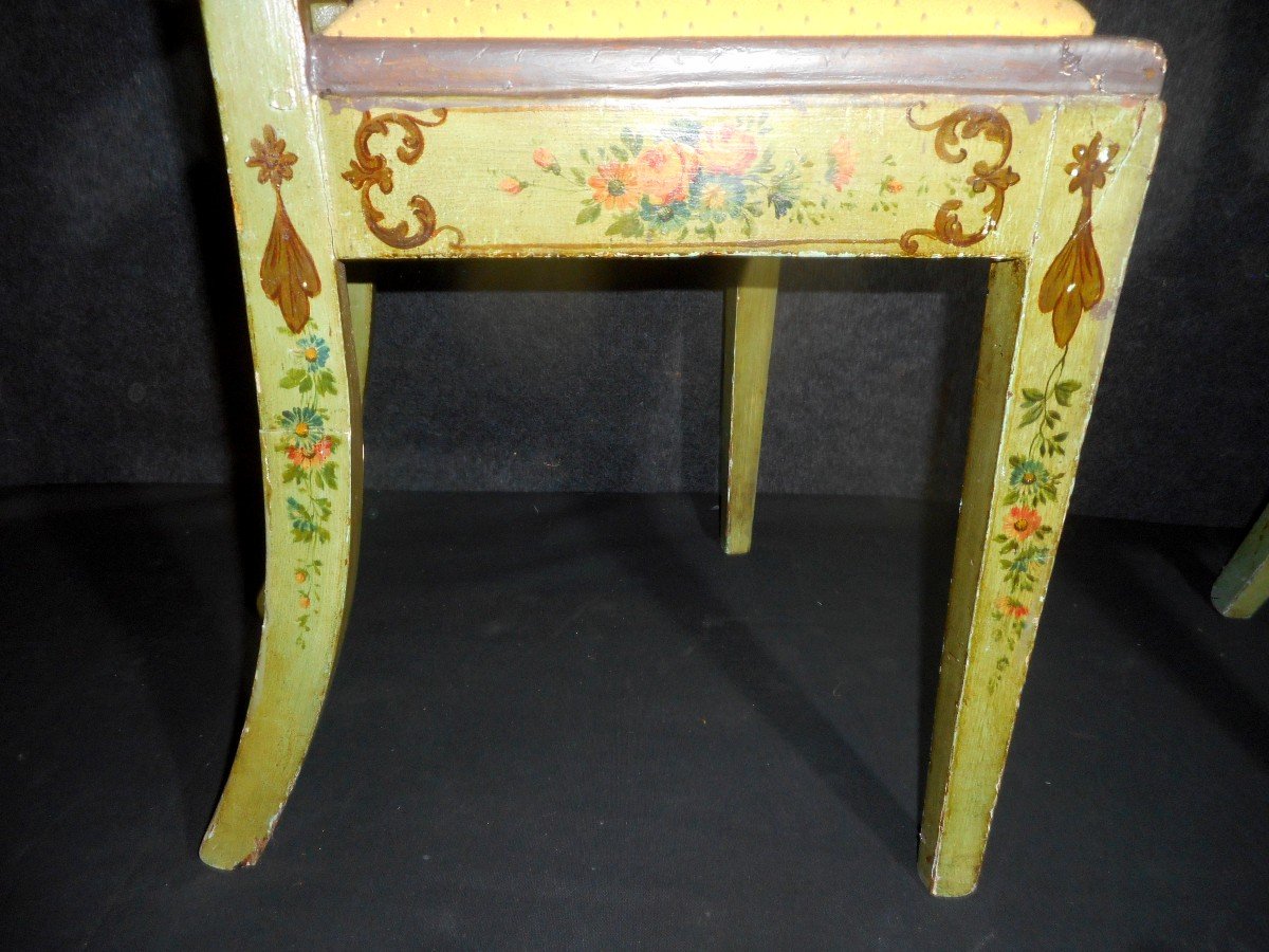 Series Of 6 Lacquered Chairs With Putti Decors Eighteenth Time-photo-7