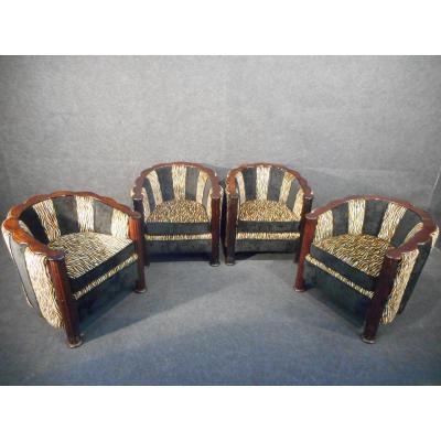 Superb Set Of 4 Chairs Art Deco Era Rare Model