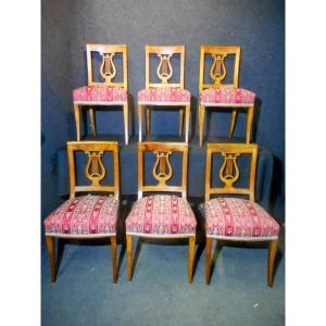 Series Of Six Walnut Lyre Chairs Directoire Period