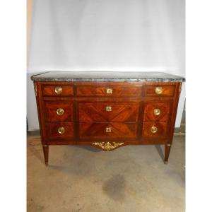 Commode In Marquetry And Gilt Bronze Louis XVI Stamped Martin Ohneberg