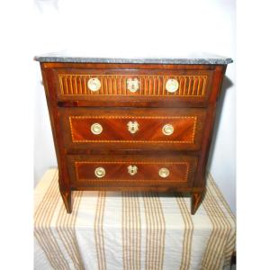 Small Commode In Marquetry And Gilt Bronze Louis XVI Period