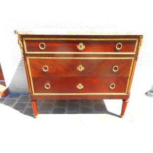 Nineteenth Commode In Marquetry And Gilt Bronze Stamped Krieger Paris