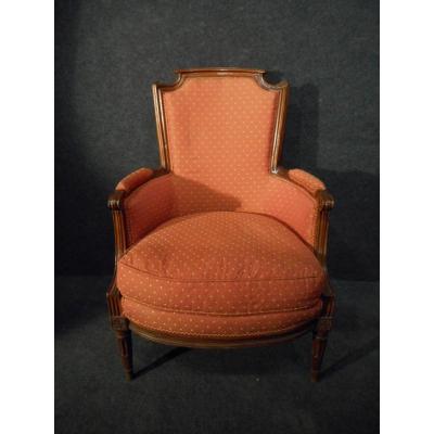 Bergère En Noyer époque Louis XVI Retapissé à l'Ancienne