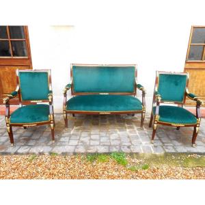 Living Room Set In Mahogany And Gilt Bronze 19th Century