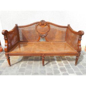 Carved Walnut And Cane Sofa Napoleon III Period