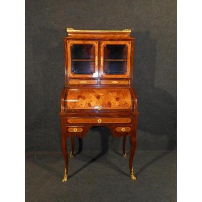 Office Cylinder Showcase Marquetry Era Nineteenth Century