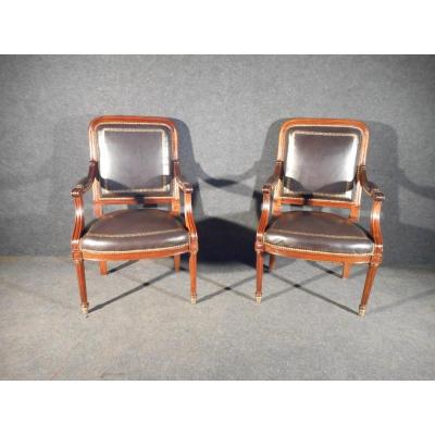 Pair Of Office Chair Mahogany And Leather Nineteenth Time